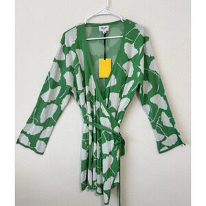 Diane Von Furstenberg x Target Wrap Sweater‎ Tunic Green White Floral Print XXL
